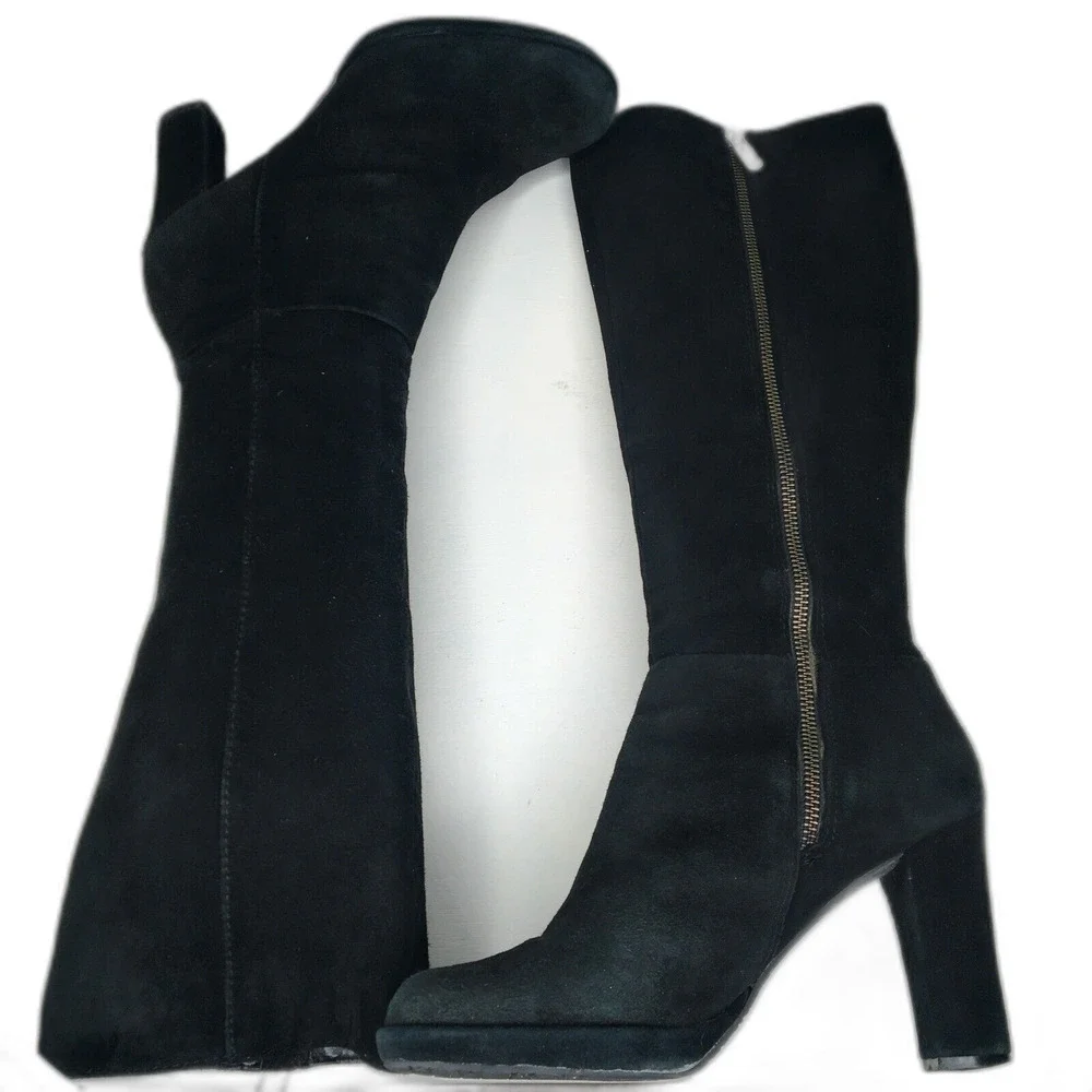Adrienne Vittadini Patrick Suede Heeled boots Black Knee High Zip Up Women's 7.5